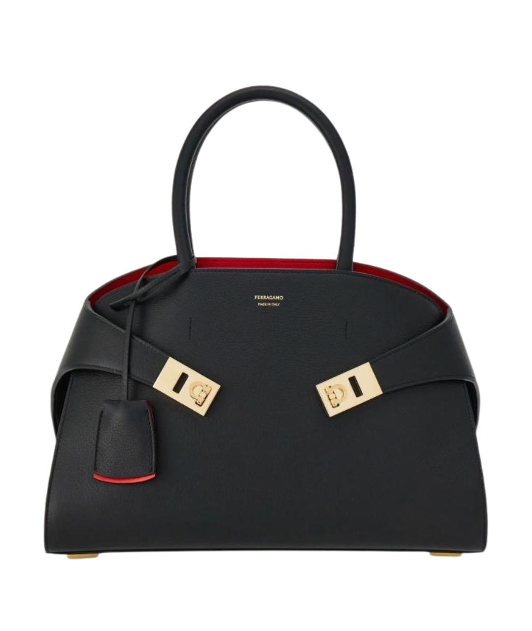 FERRAGAMO Черная кожаная сумка с короткими ручками, фото 1