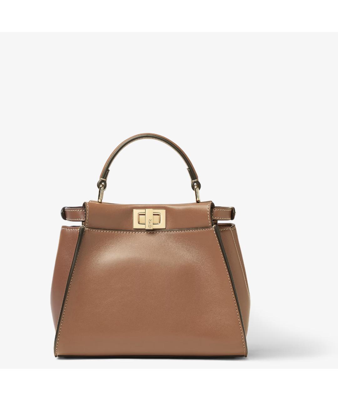 FENDI Коричневая кожаная сумка с короткими ручками, фото 4