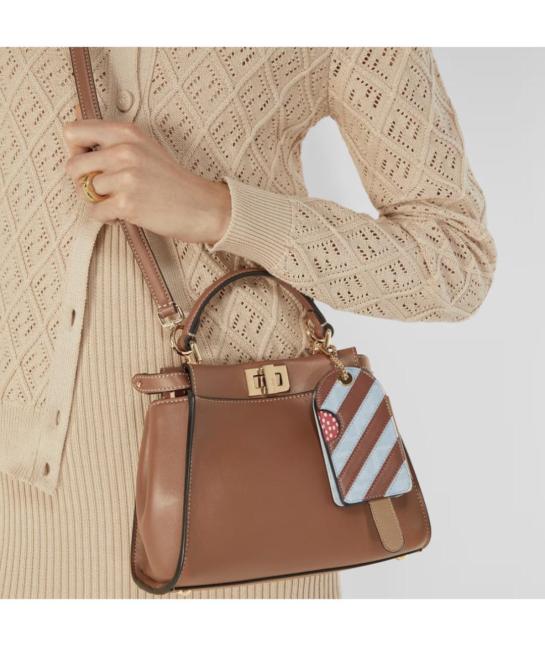 FENDI Коричневая кожаная сумка с короткими ручками, фото 2