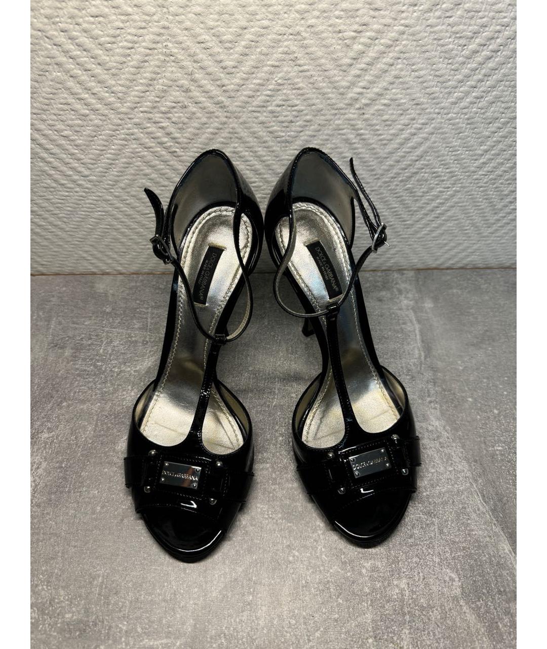DOLCE&GABBANA Черные босоножки из лакированной кожи, фото 4