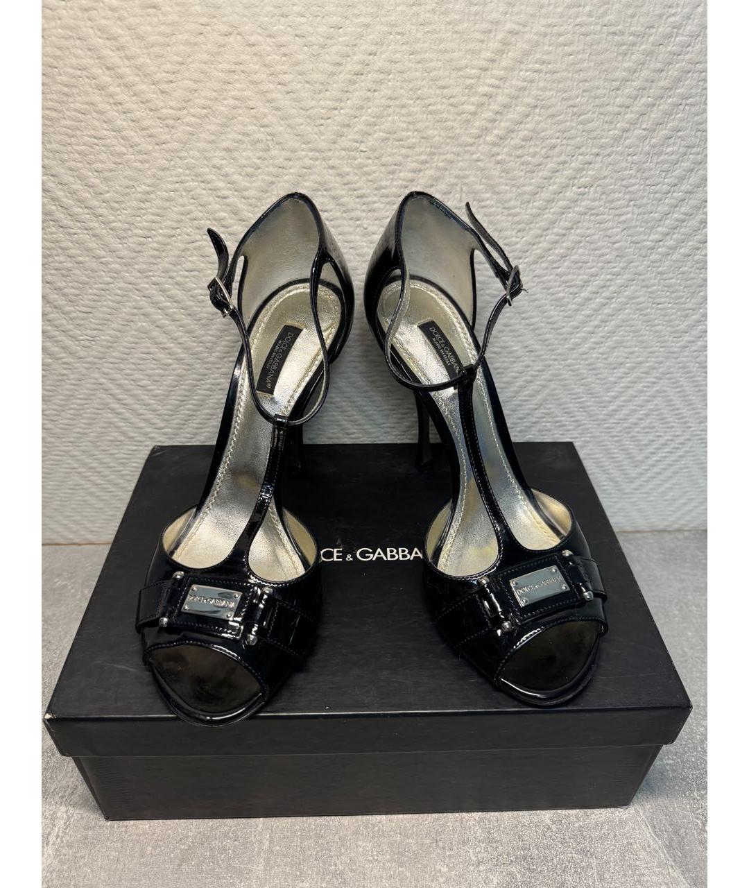 DOLCE&GABBANA Черные босоножки из лакированной кожи, фото 2