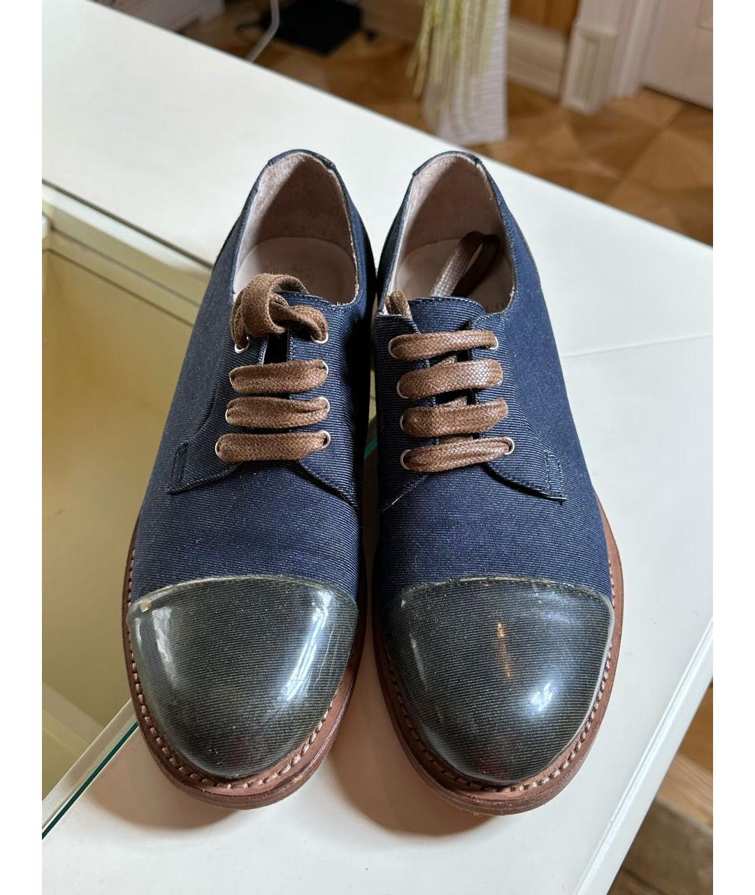 BRUNELLO CUCINELLI Темно-синие текстильные брогги и оксфорды, фото 2