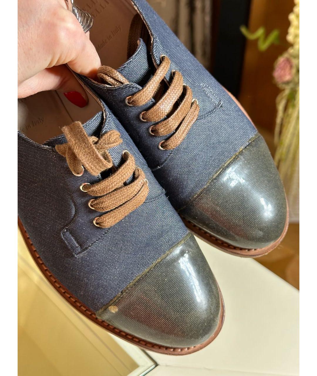 BRUNELLO CUCINELLI Темно-синие текстильные брогги и оксфорды, фото 6