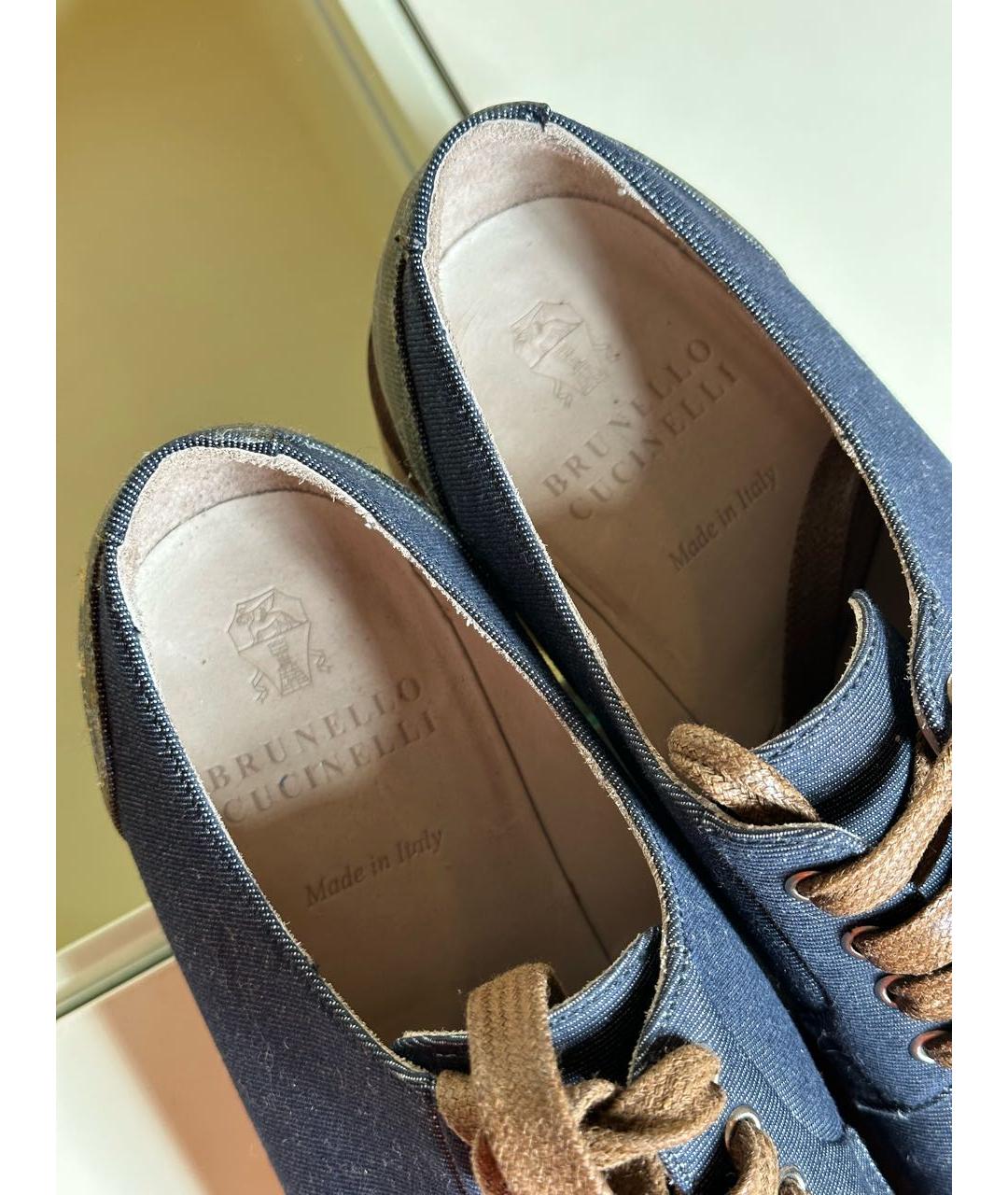 BRUNELLO CUCINELLI Темно-синие текстильные брогги и оксфорды, фото 7