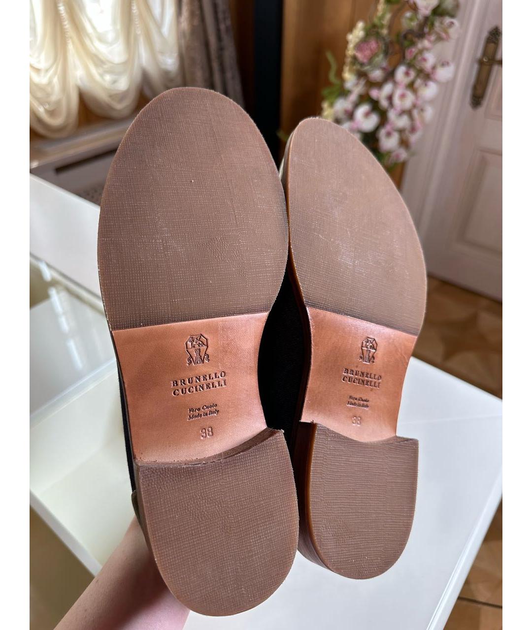 BRUNELLO CUCINELLI Темно-синие текстильные брогги и оксфорды, фото 4