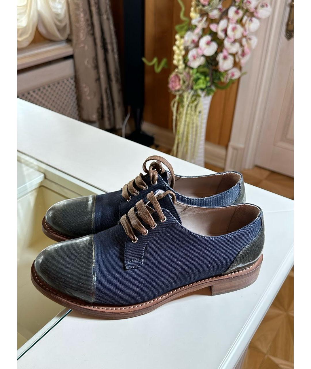 BRUNELLO CUCINELLI Темно-синие текстильные брогги и оксфорды, фото 9