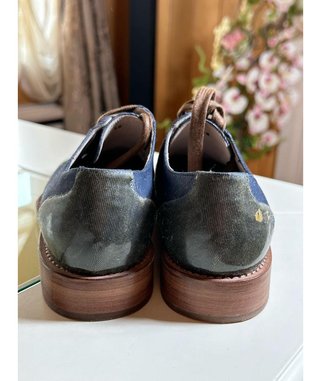 BRUNELLO CUCINELLI Темно-синие текстильные брогги и оксфорды, фото 3