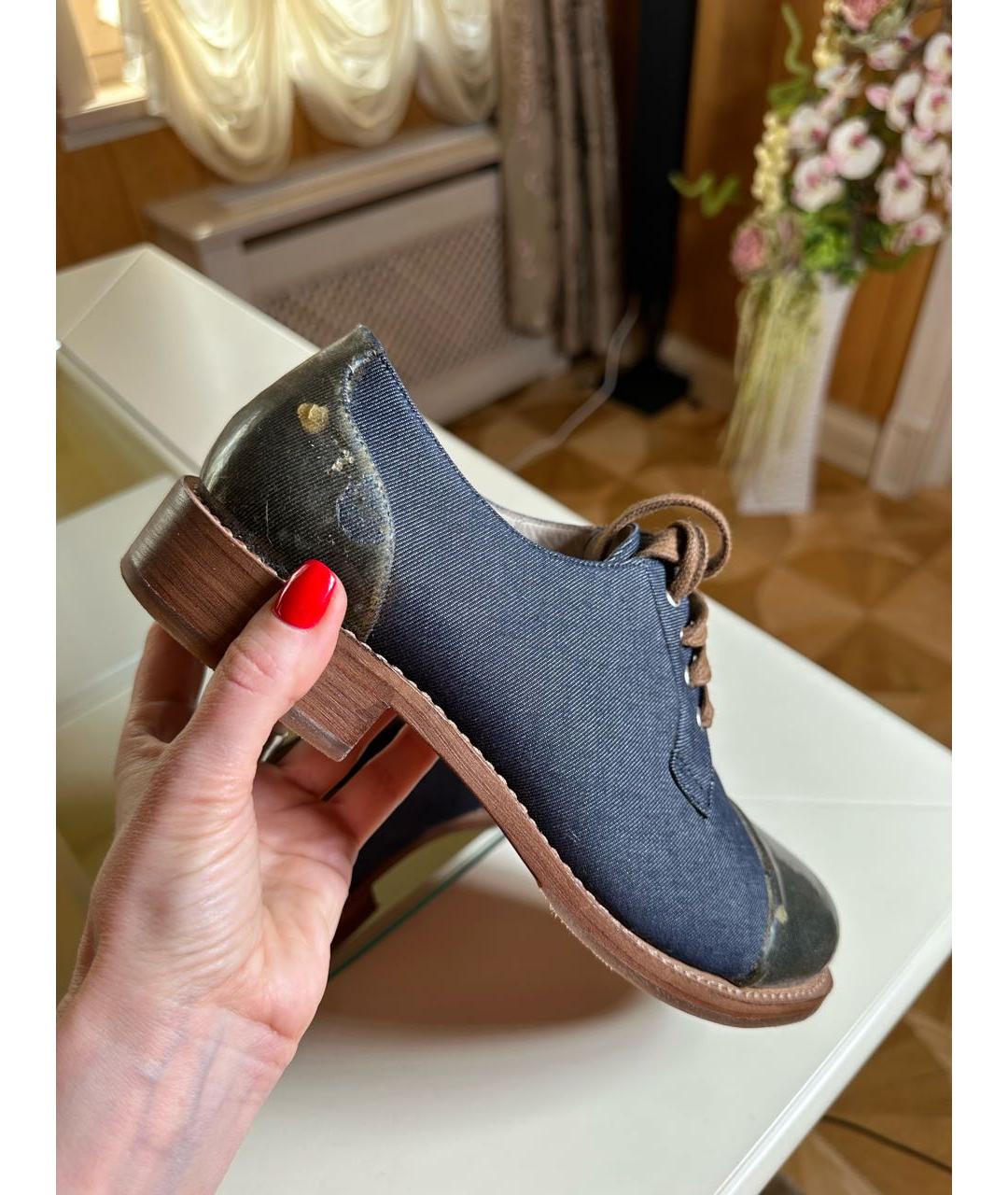 BRUNELLO CUCINELLI Темно-синие текстильные брогги и оксфорды, фото 5