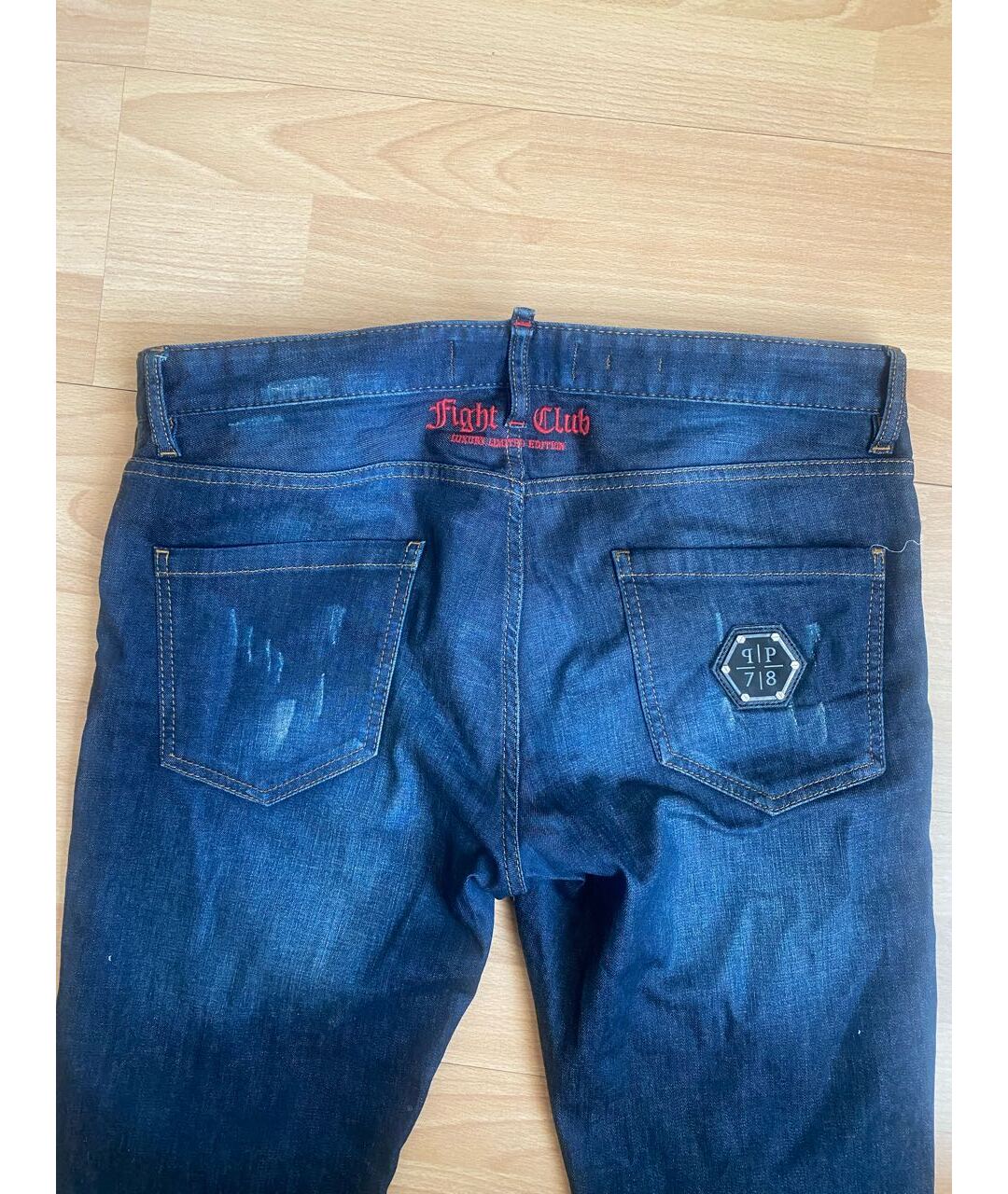 PHILIPP PLEIN Темно-синие хлопковые прямые джинсы, фото 4