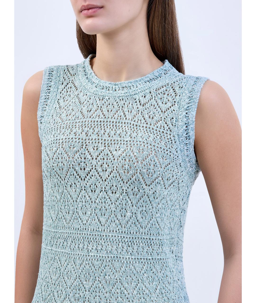 ELEVENTY Голубое льняное повседневное платье, фото 3