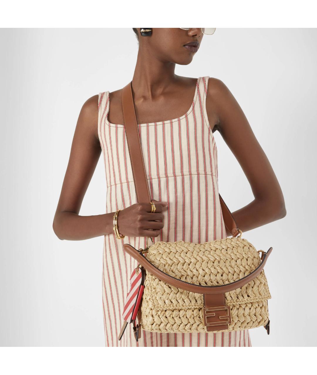 FENDI Бежевая плетеная сумка через плечо, фото 2