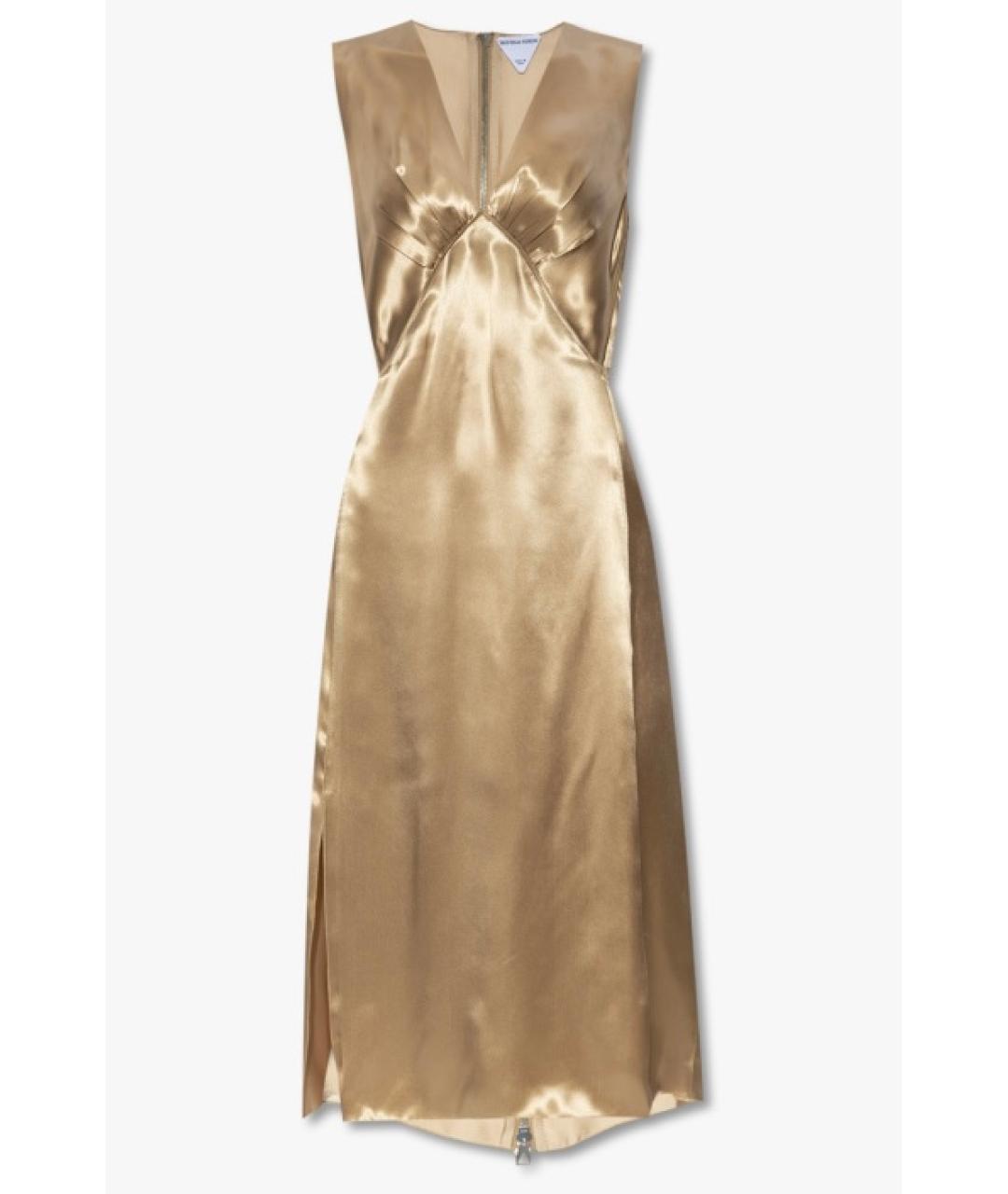 BOTTEGA VENETA Золотое вискозное коктейльное платье, фото 10