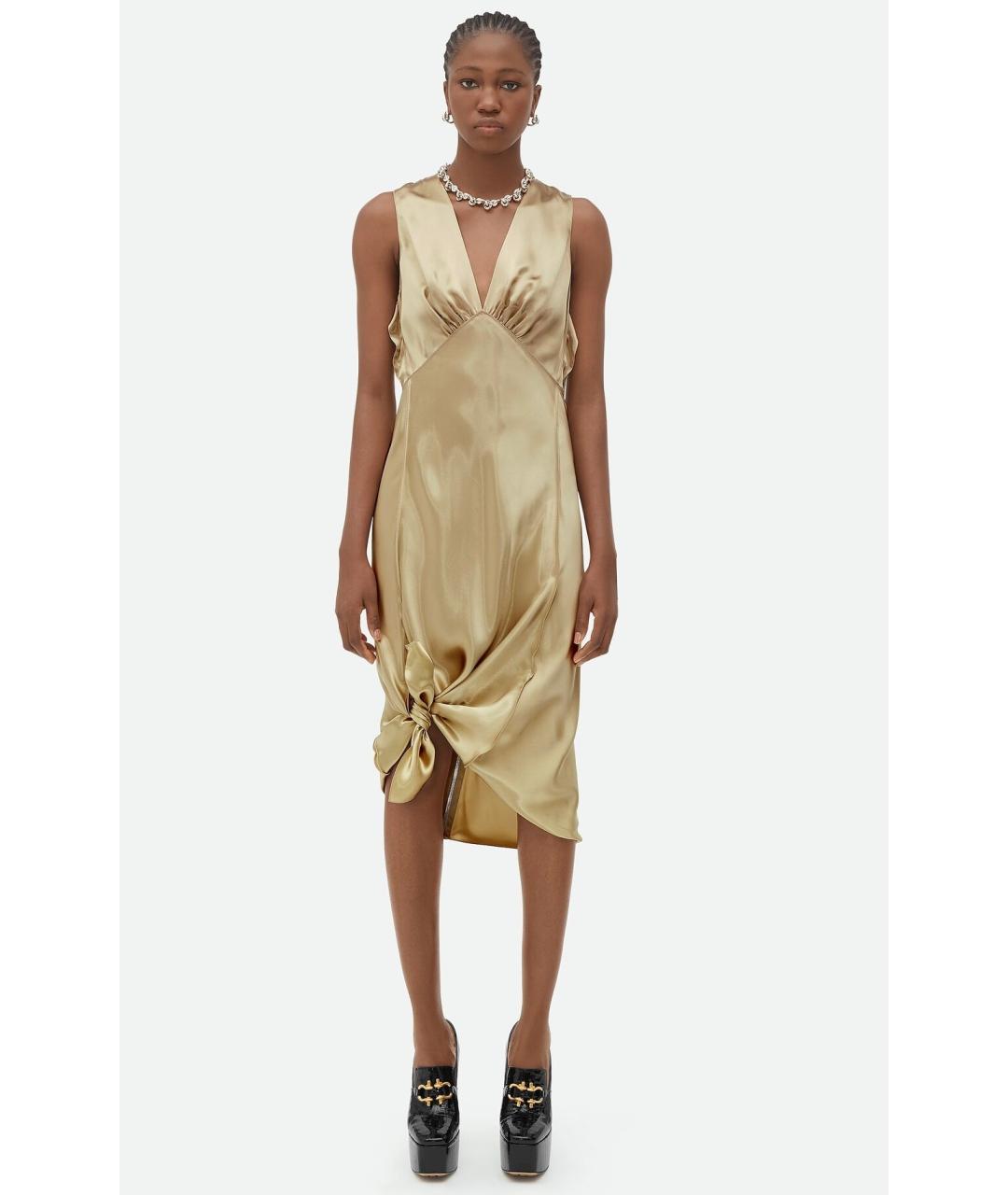 BOTTEGA VENETA Золотое вискозное коктейльное платье, фото 8