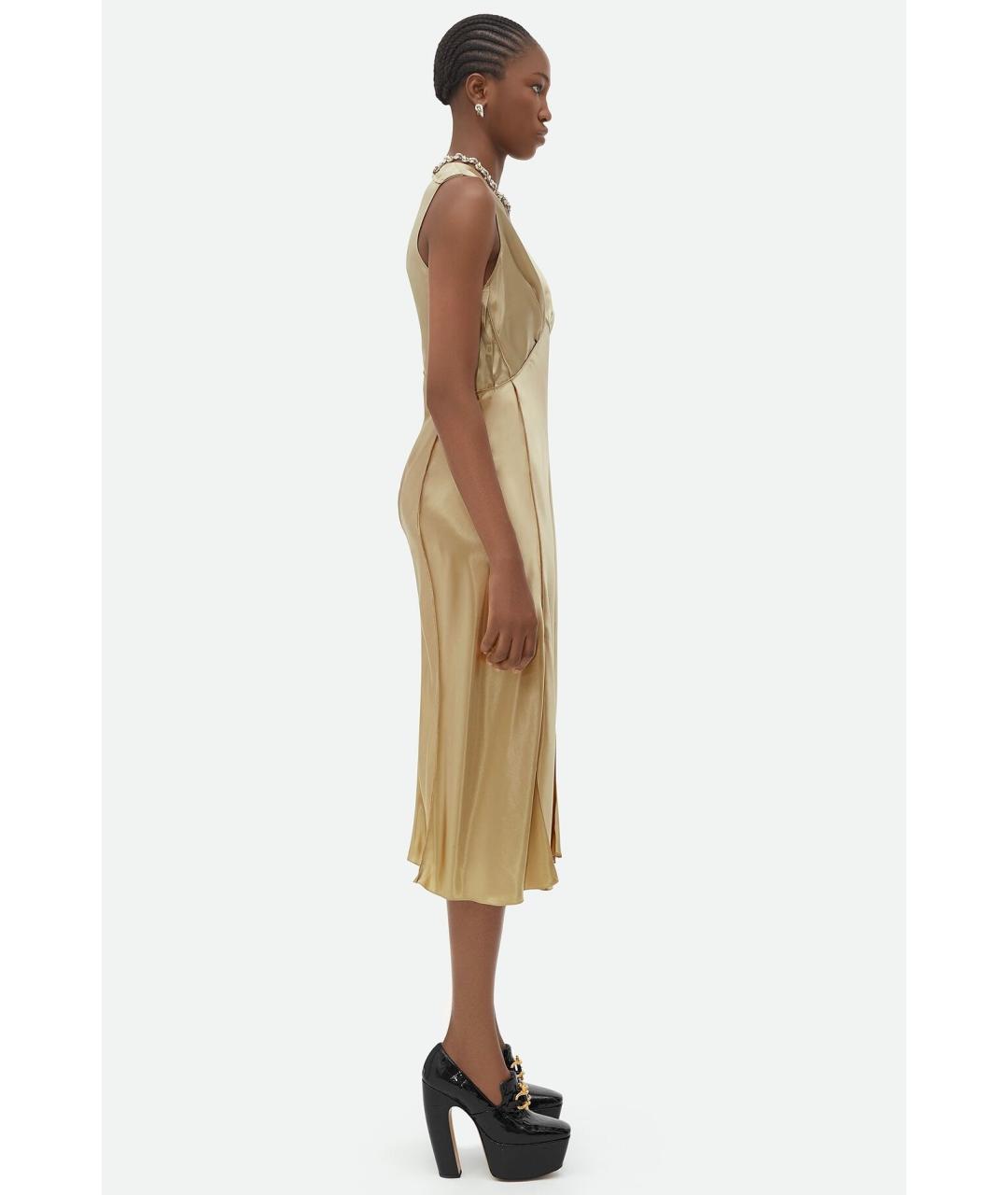 BOTTEGA VENETA Золотое вискозное коктейльное платье, фото 6