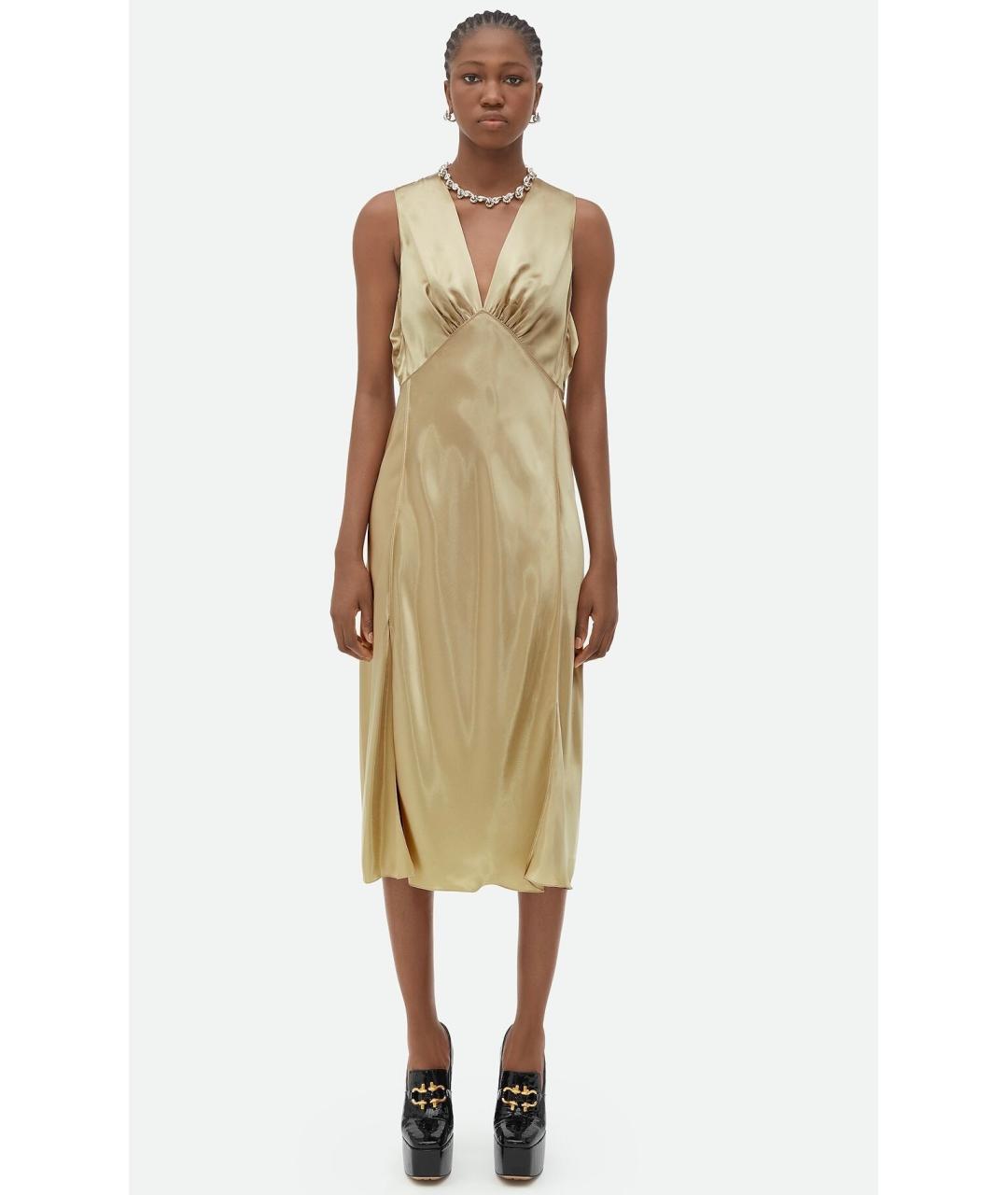 BOTTEGA VENETA Золотое вискозное коктейльное платье, фото 5
