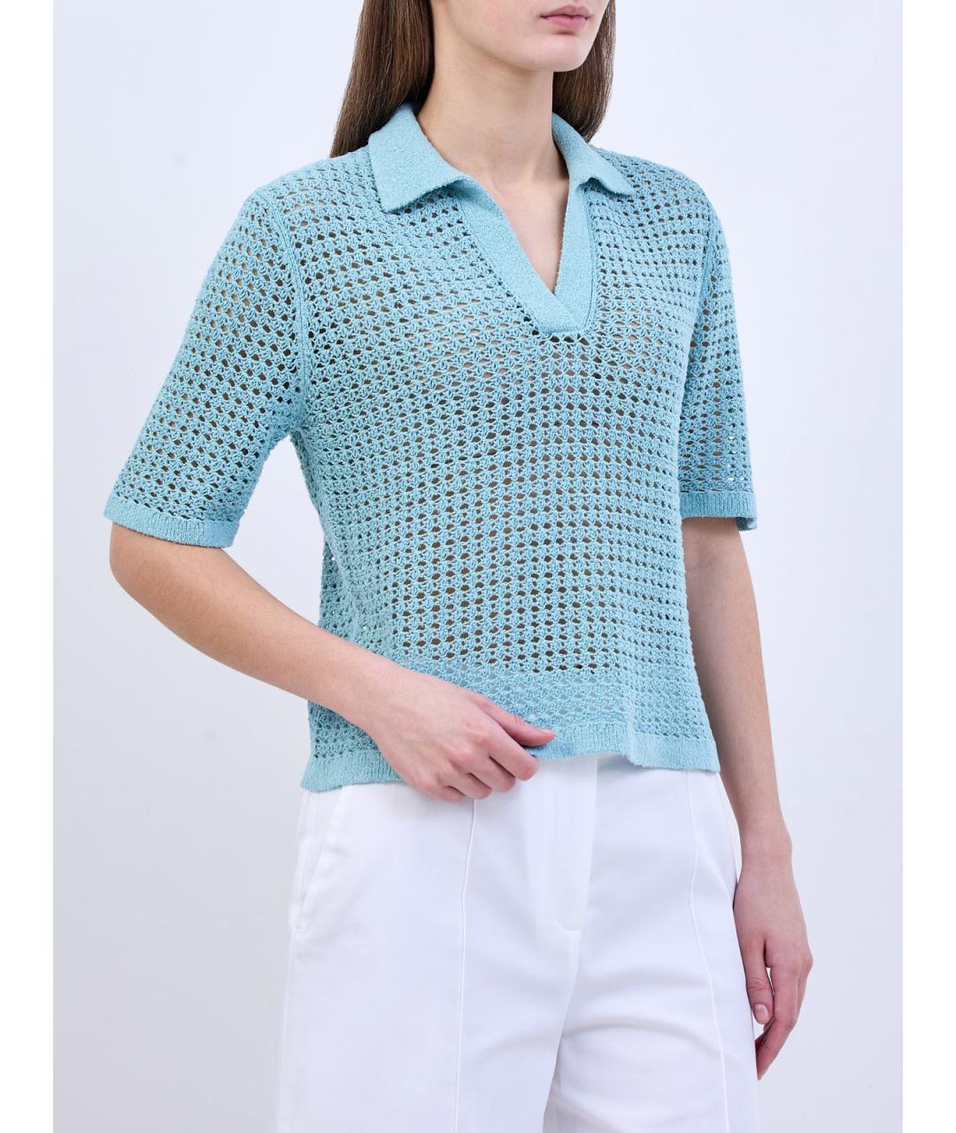 ELEVENTY Голубая шелковая футболка, фото 3