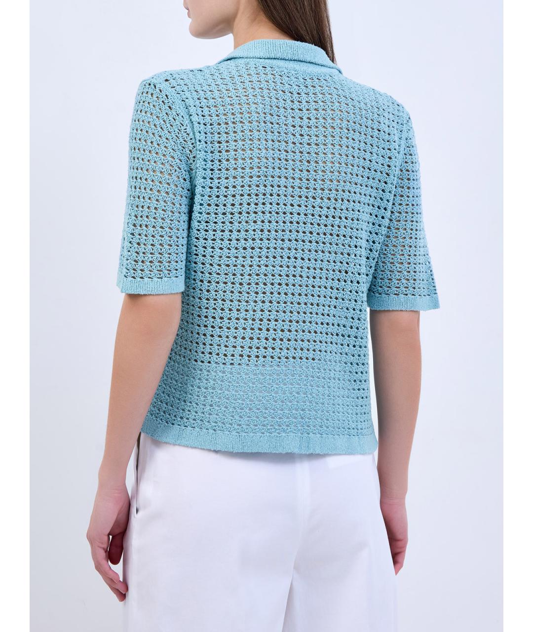 ELEVENTY Голубая шелковая футболка, фото 4