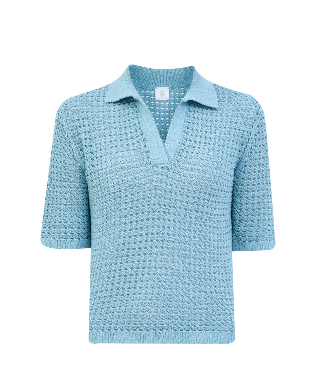 ELEVENTY Голубая шелковая футболка, фото 1