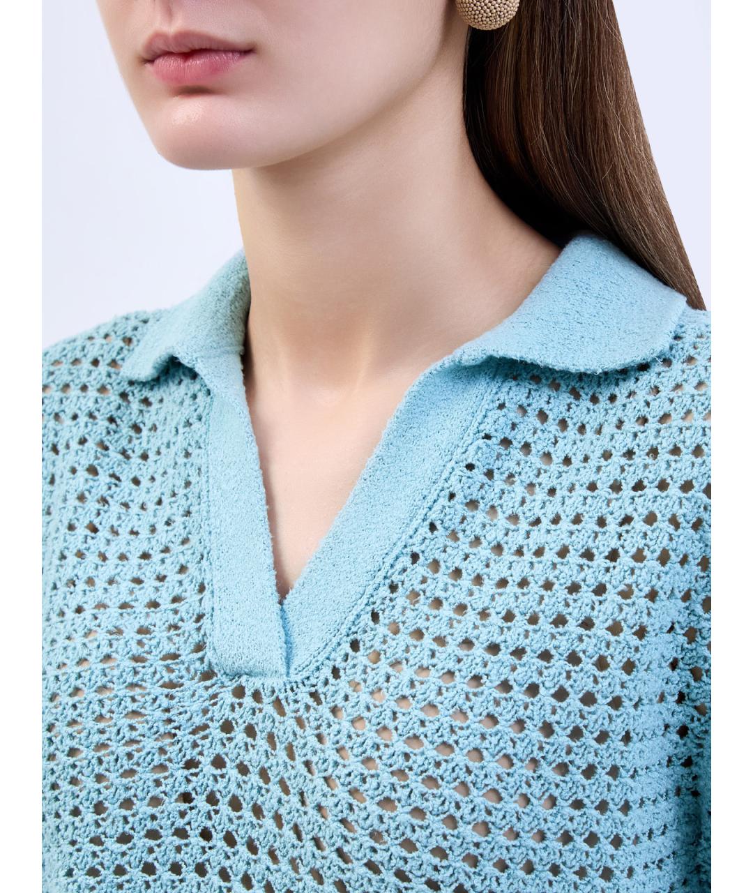 ELEVENTY Голубая шелковая футболка, фото 5