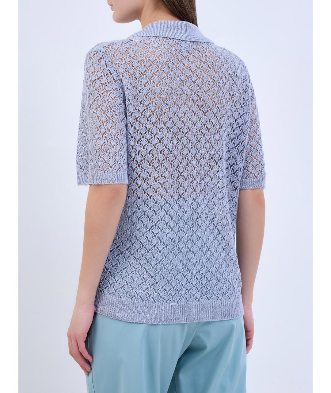 ELEVENTY Голубая льняная футболка, фото 4