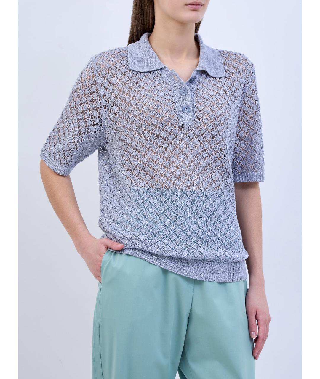 ELEVENTY Голубая льняная футболка, фото 3