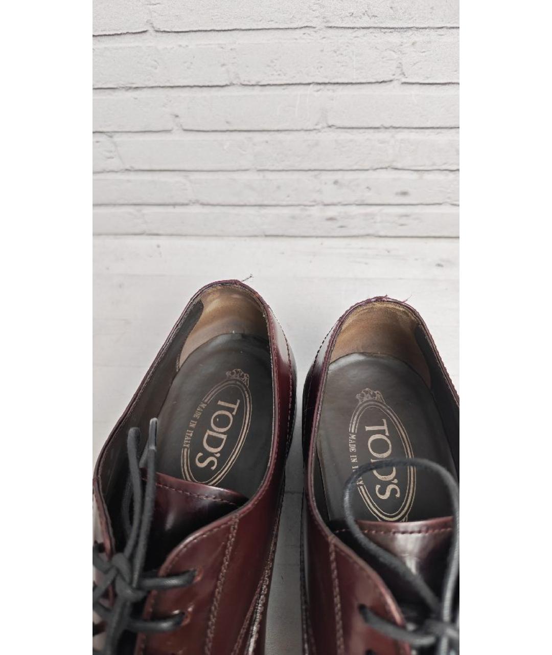 TOD'S Бордовые кожаные туфли, фото 6