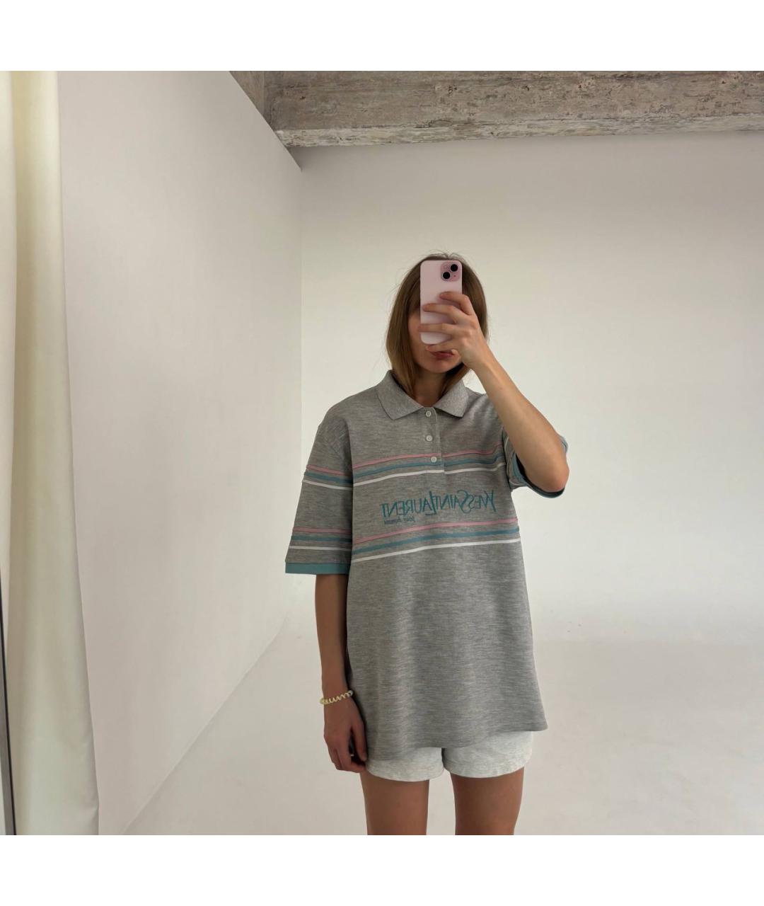 SAINT LAURENT Серая хлопковая футболка, фото 3