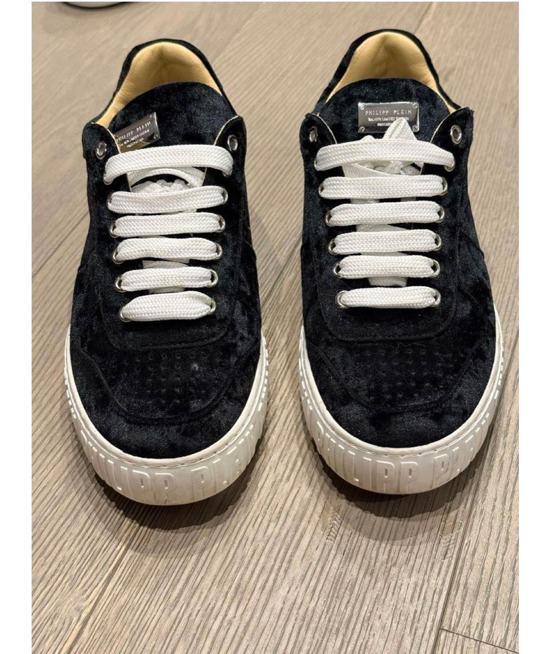 PHILIPP PLEIN Черные бархатные кеды, фото 2