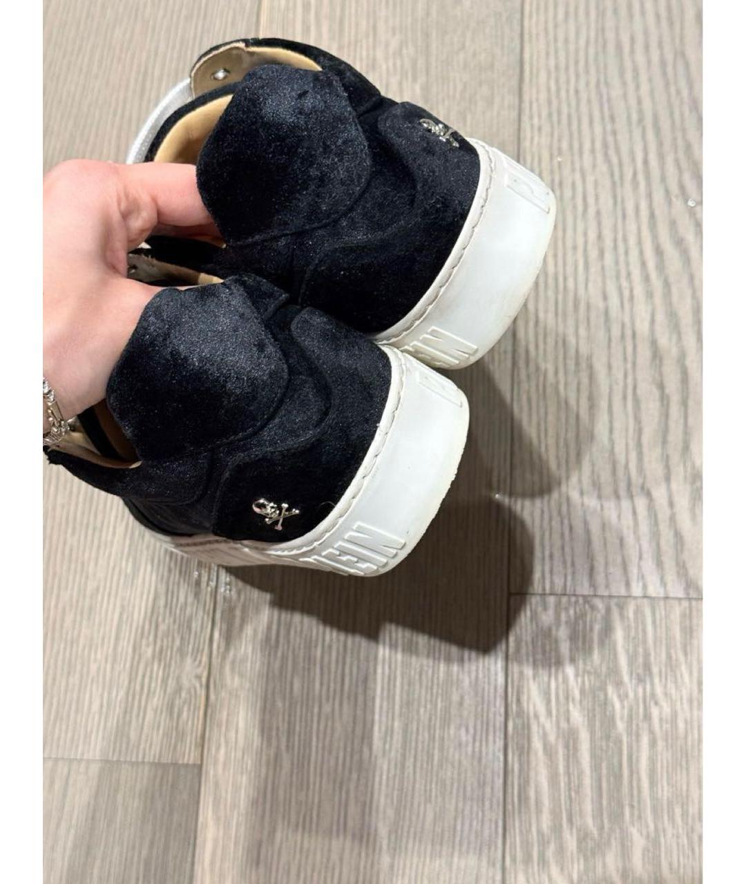 PHILIPP PLEIN Черные бархатные кеды, фото 4