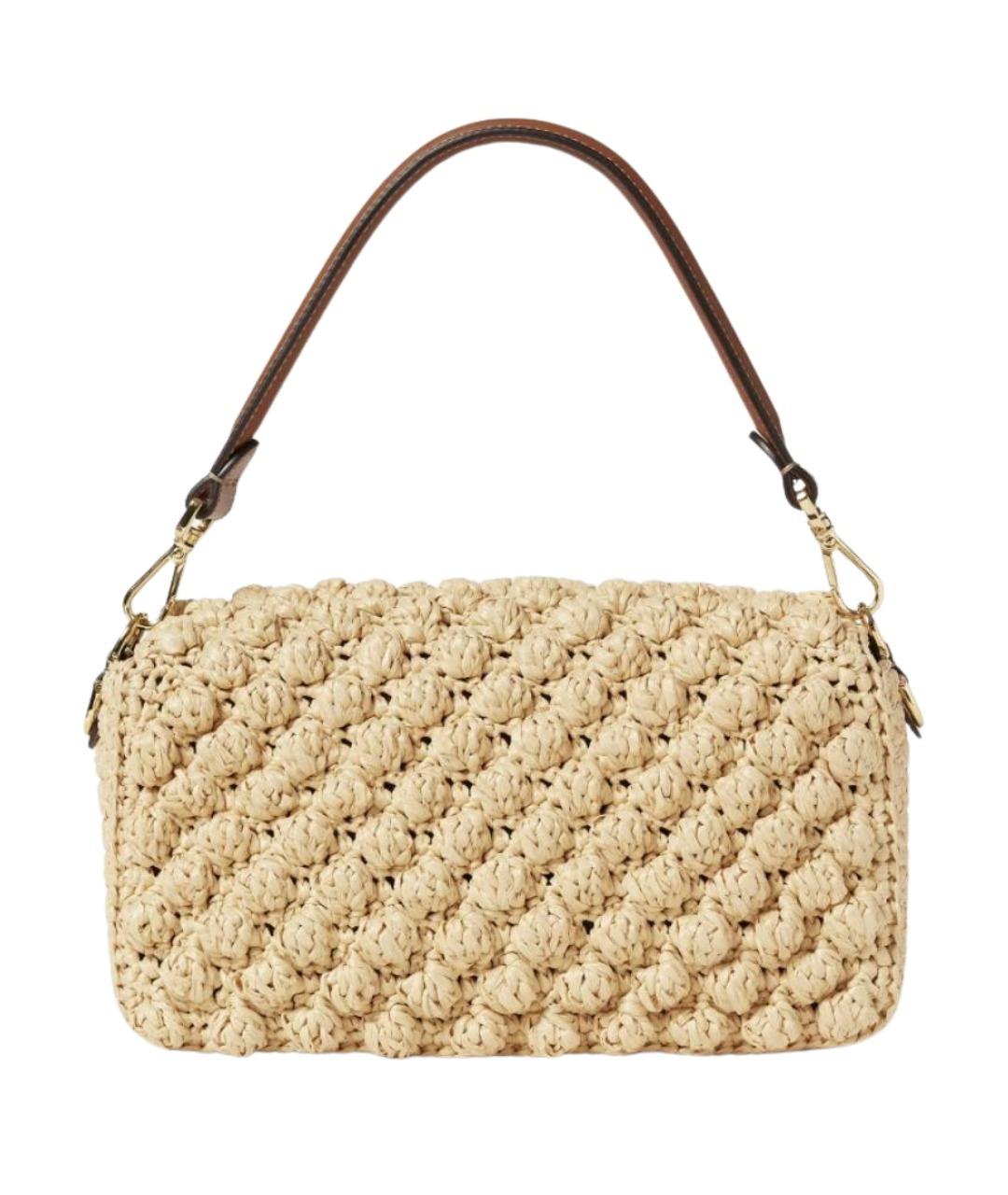 FENDI Бежевая плетеная сумка через плечо, фото 3