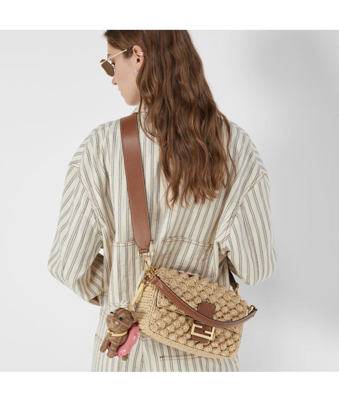 FENDI Бежевая плетеная сумка через плечо, фото 3