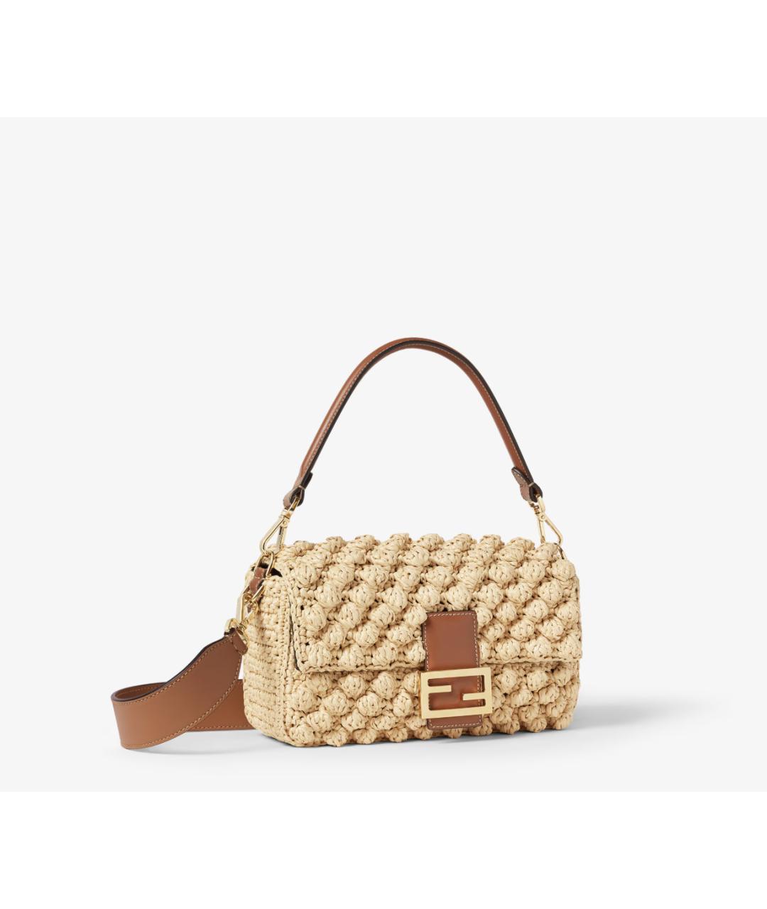 FENDI Бежевая плетеная сумка через плечо, фото 4