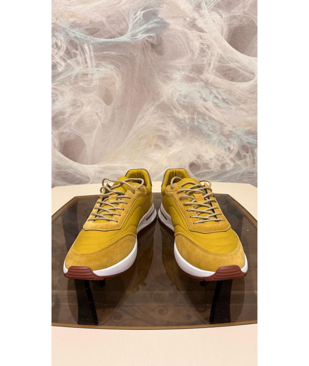LORO PIANA Горчичные замшевые низкие кроссовки / кеды, фото 2