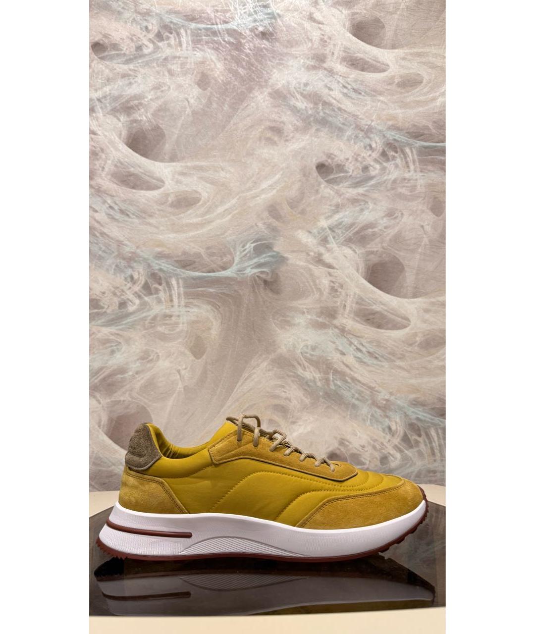 LORO PIANA Горчичные замшевые низкие кроссовки / кеды, фото 9