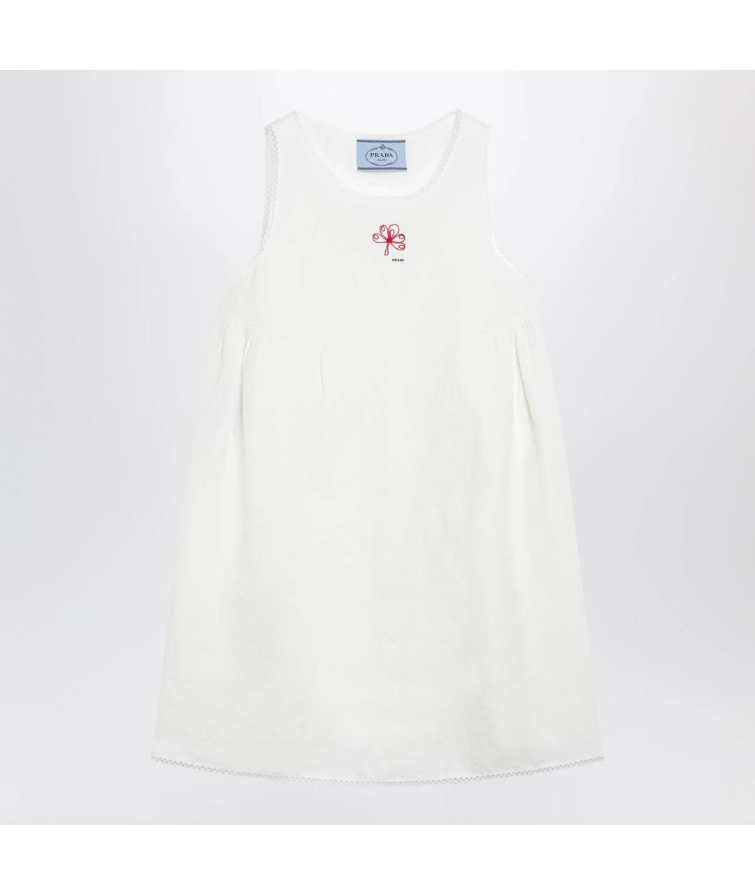 PRADA Белое льняное повседневное платье, фото 3