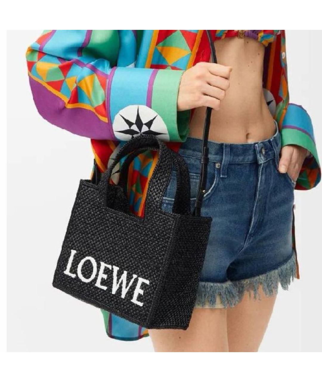 LOEWE Черная пелетеная пляжная сумка, фото 3