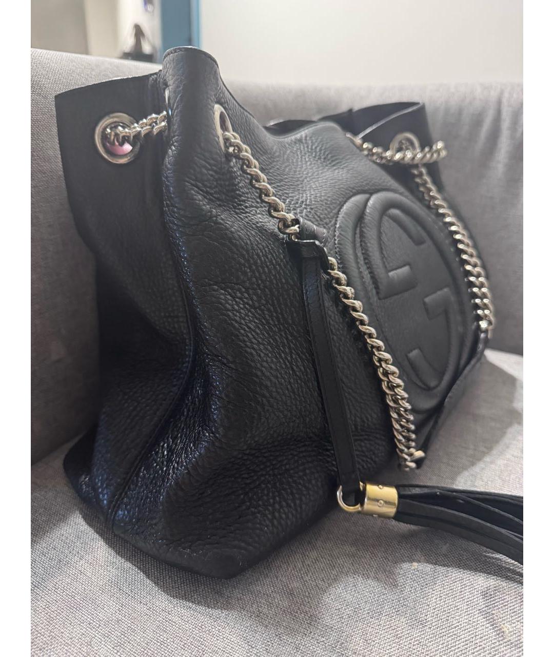 GUCCI Черная кожаная сумка тоут, фото 2