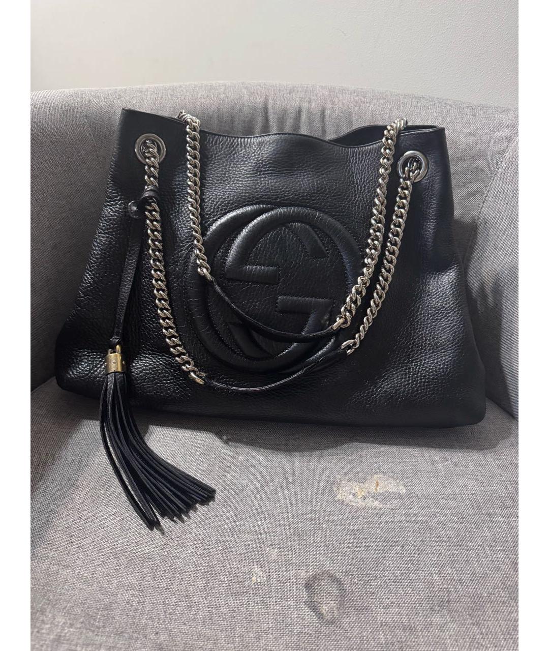 GUCCI Черная кожаная сумка тоут, фото 9