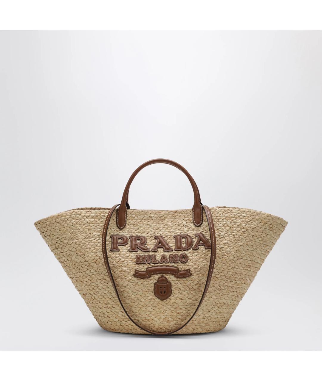 PRADA Бежевая пелетеная сумка тоут, фото 3