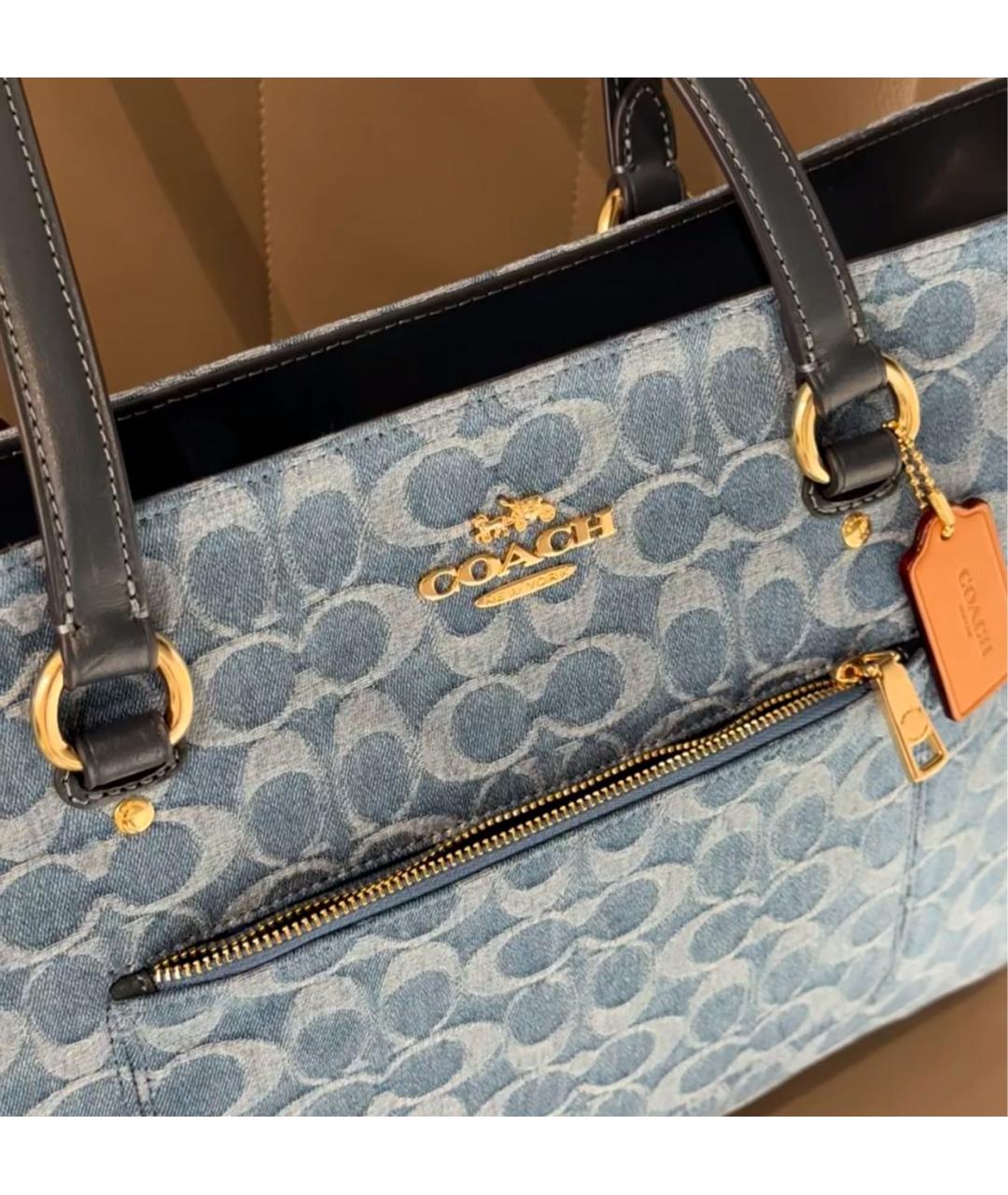 COACH Синяя деним сумка тоут, фото 7