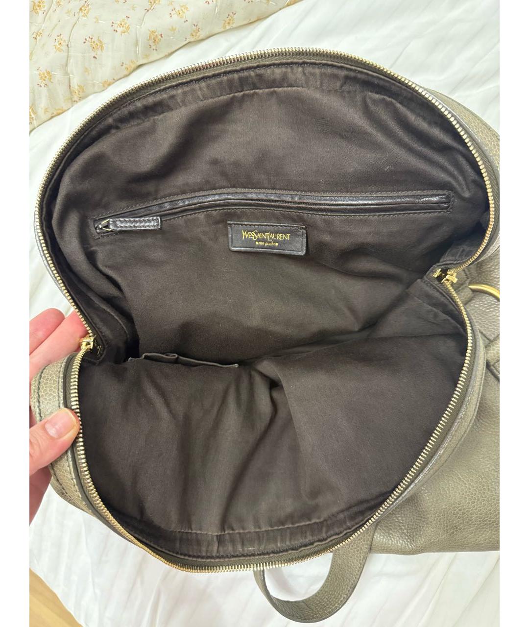 SAINT LAURENT Бежевая кожаная сумка с короткими ручками, фото 4