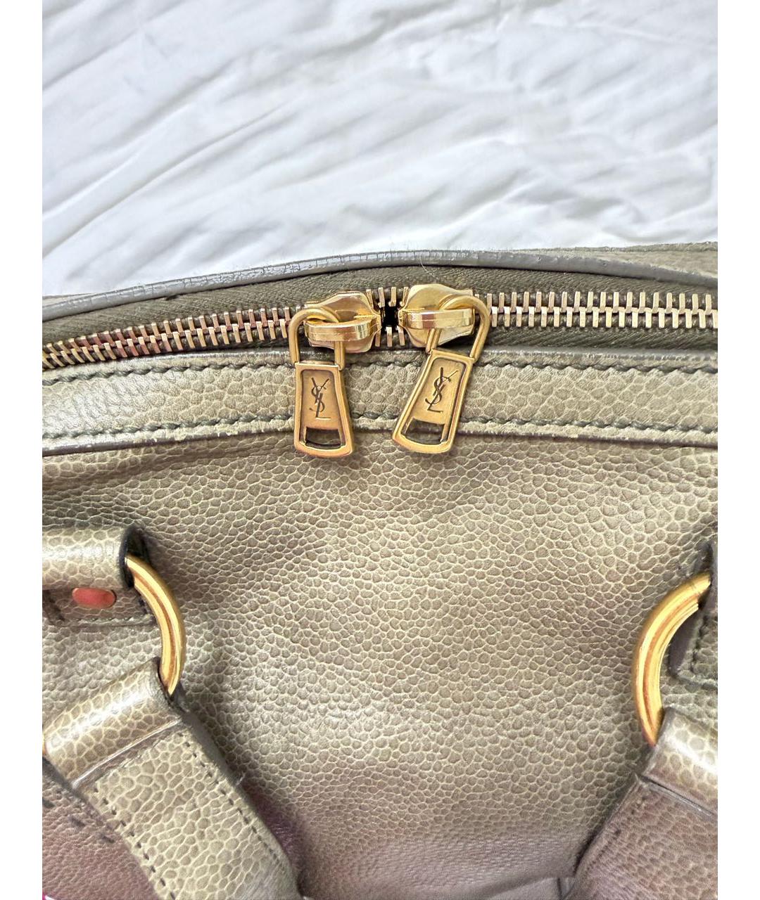SAINT LAURENT Бежевая кожаная сумка с короткими ручками, фото 8