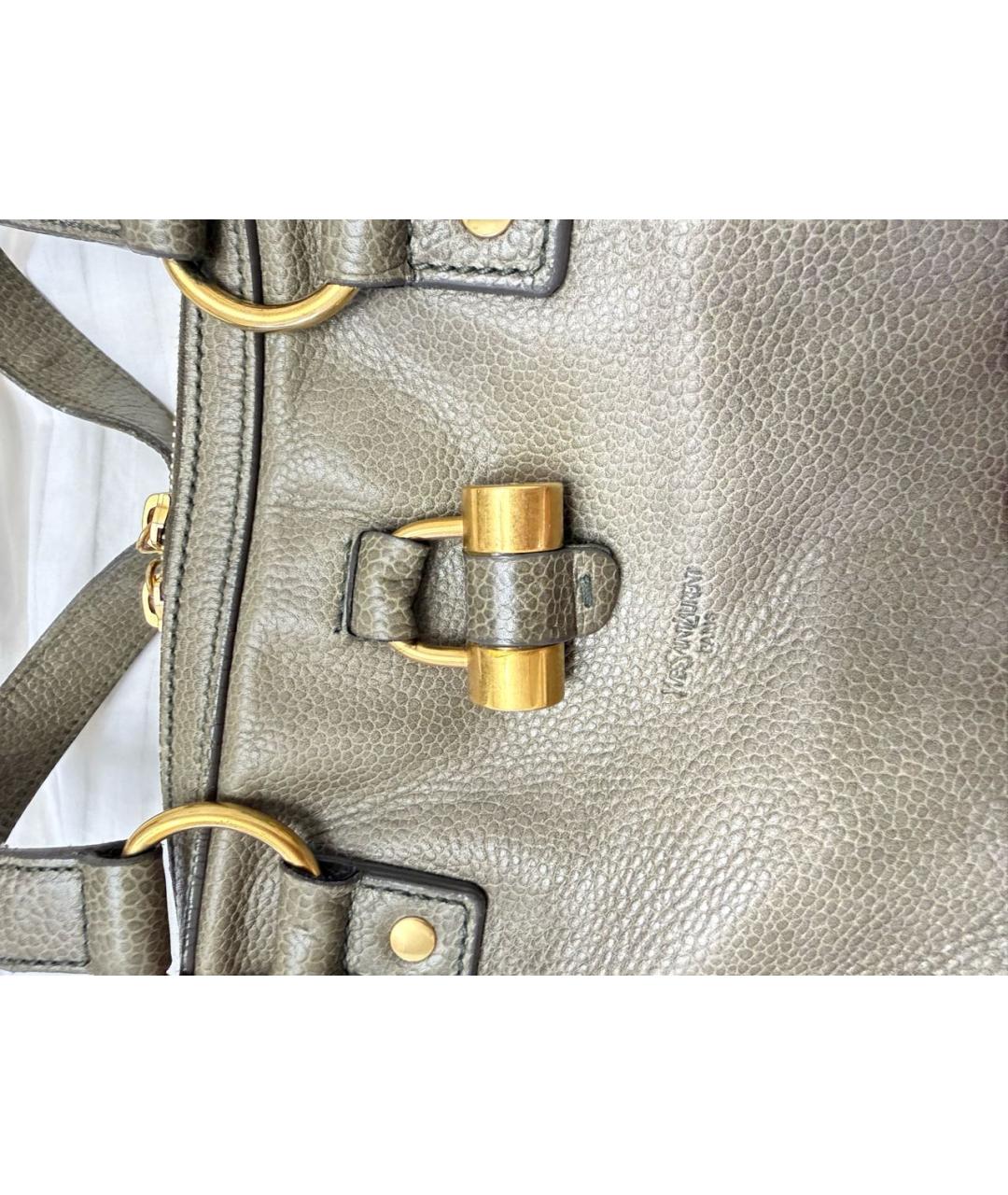 SAINT LAURENT Бежевая кожаная сумка с короткими ручками, фото 7