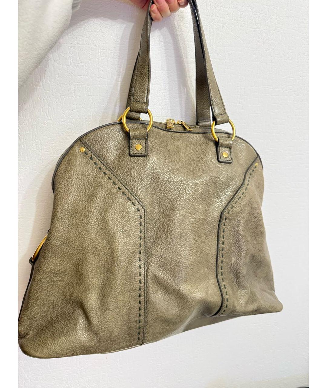 SAINT LAURENT Бежевая кожаная сумка с короткими ручками, фото 2