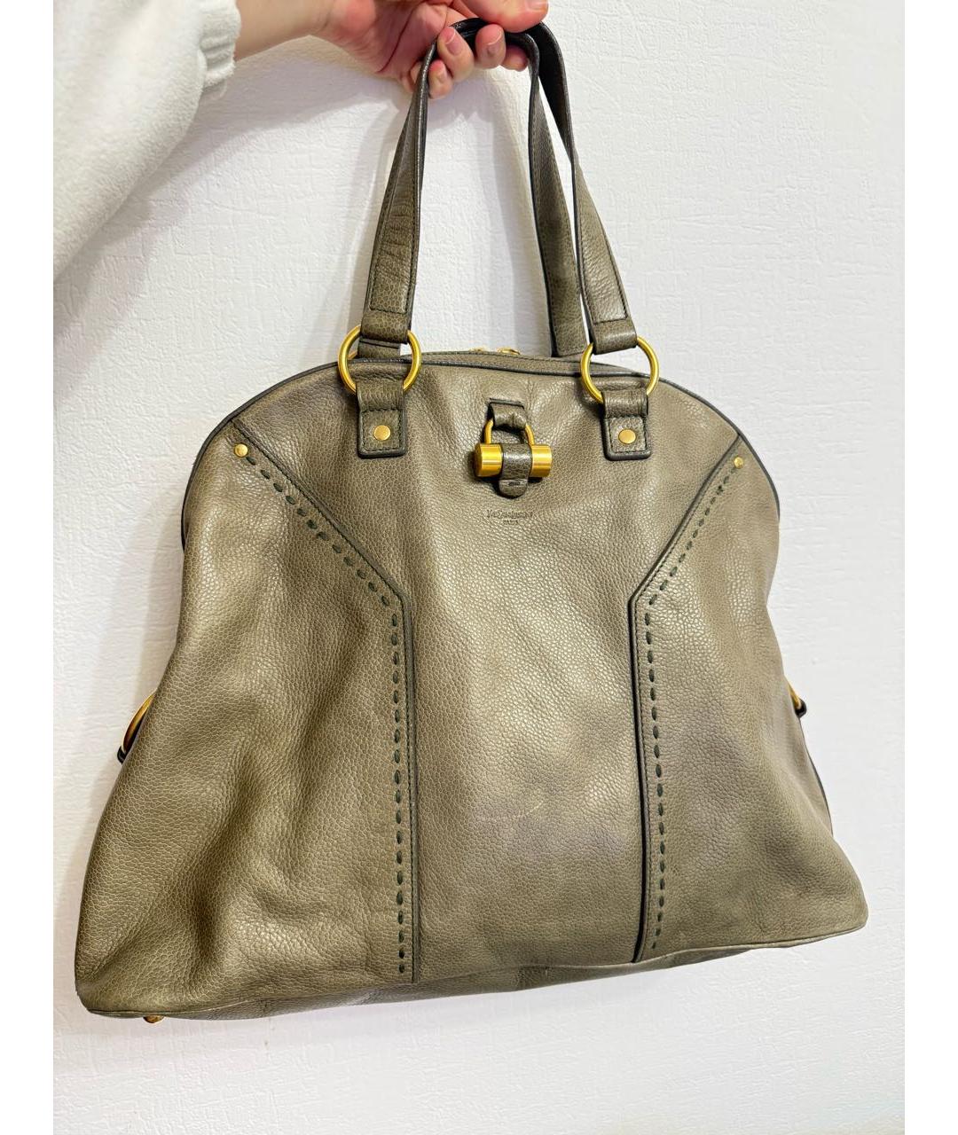 SAINT LAURENT Бежевая кожаная сумка с короткими ручками, фото 9