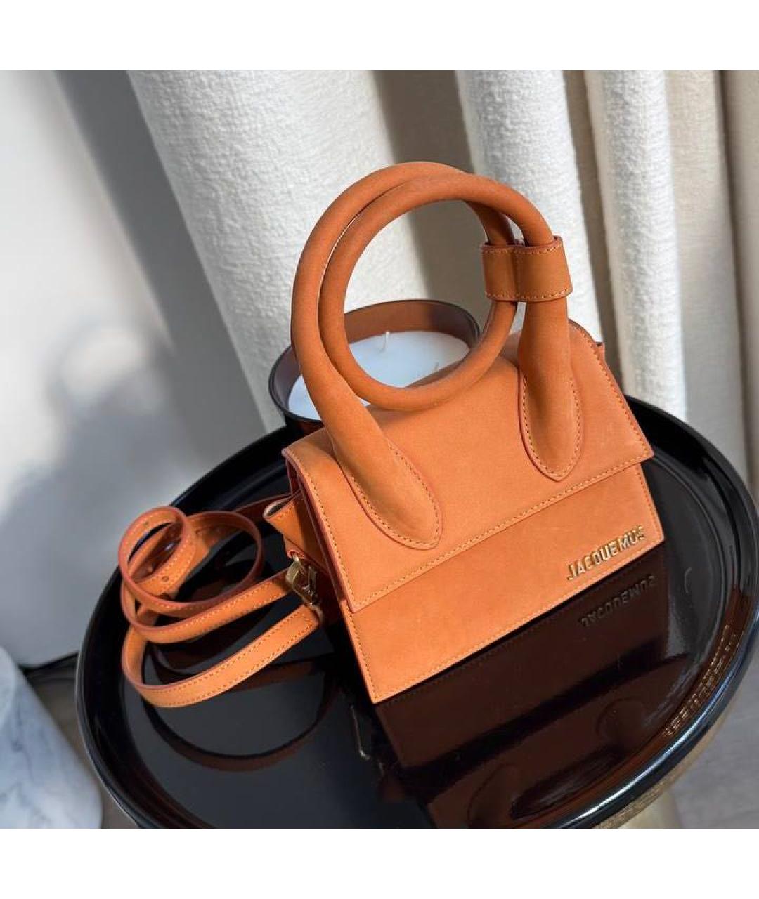 JACQUEMUS Оранжевая замшевая сумка с короткими ручками, фото 2