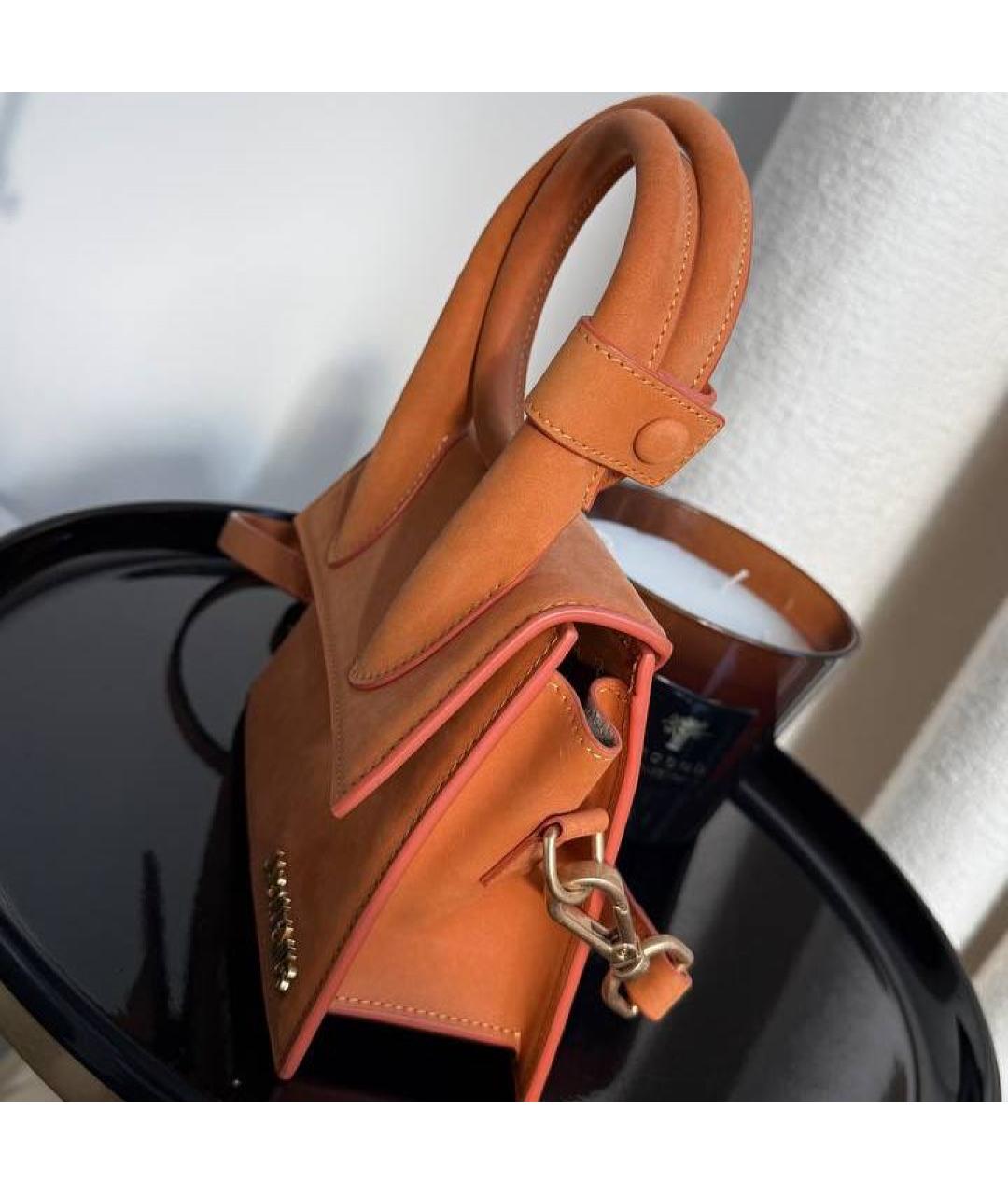 JACQUEMUS Оранжевая замшевая сумка с короткими ручками, фото 3