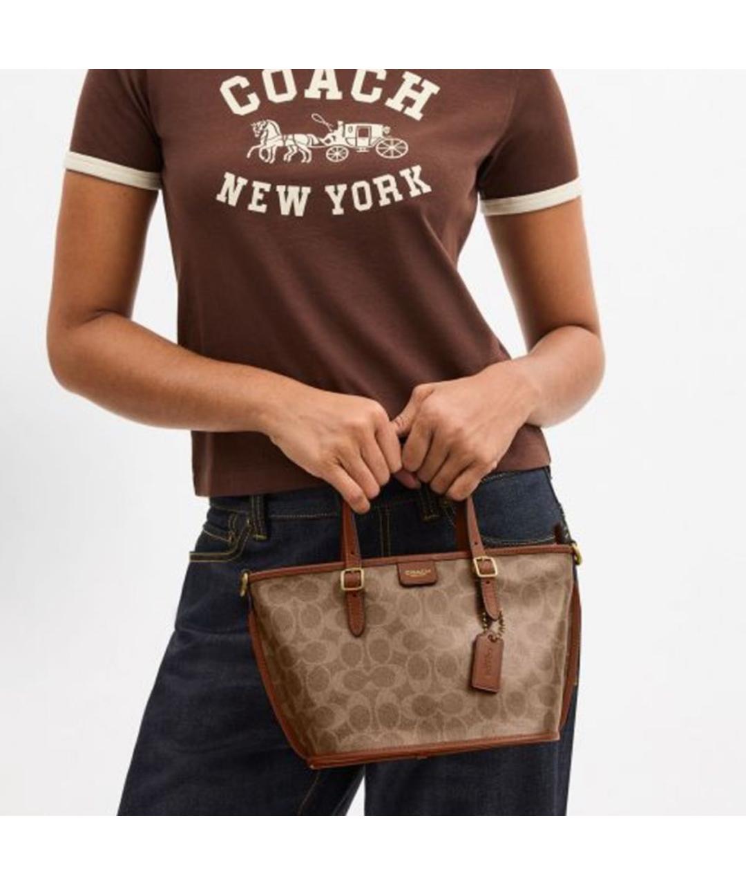 COACH Коричневая сумка с короткими ручками, фото 5