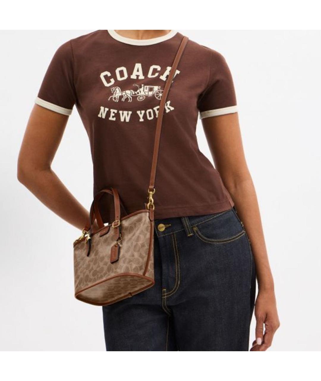COACH Коричневая сумка с короткими ручками, фото 4