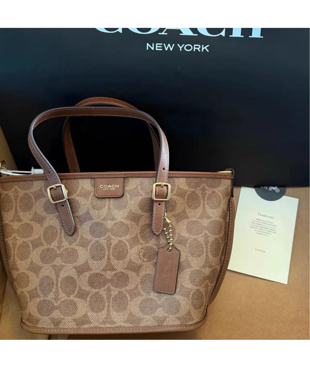 COACH Коричневая сумка с короткими ручками, фото 7